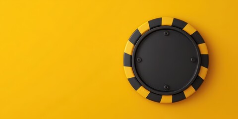 Naklejka premium Minimal Caution Icon concept. Circular casino chip against a vibrant yellow background.