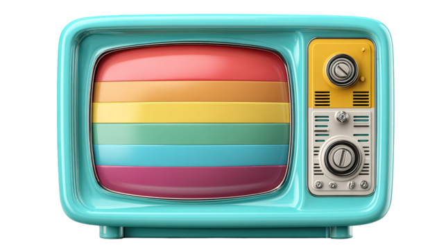 An old vintage retro tv television set with blank screen and isolated on a white background