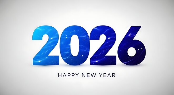 Bold blue textured numbers spelling out 2026 with the words happy new year below set against a subtle light gray patterned background perfect for celebratory and forward looking themes