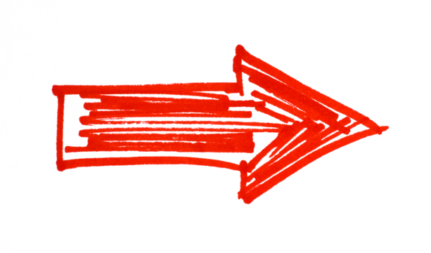 Hand drawn red brush stroke arrow on transparent background - Powered by Adobe