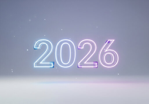 Neon Year 2026 Glowing Text Rendering Futuristic New Year Celebration - Powered by Adobe