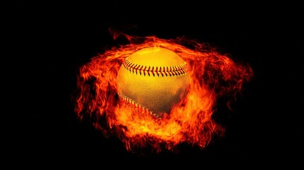 baseball. Baseball with dramatic fiery effect isolated on pure black background with intense flames. event key visuals, club posters, designed for sports event promotions and stadium branding.