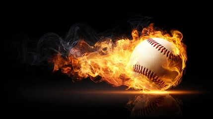 baseball. Baseball with dramatic fiery effect isolated on pure black background with intense flames. event key visuals, club posters, designed for sports event promotions and stadium branding.