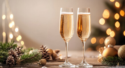 Elegant champagne with warm tones, calm and minimalist holiday style. Use for Christmas, New Year's Eve