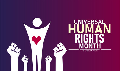 Universal Human Rights Month Poster Banner and Background Abstract Design Template Featuring Raised Hands Globe and Peace Symbol Illustration for Equality Freedom Justice and Global Awareness Campaign