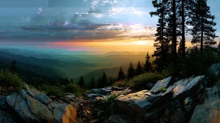 Wanddecoratie Huisarts Sonnenuntergang über friedlicher Berglandschaft   © Jibber 