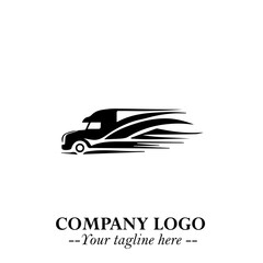Truck Moving Fast Logo Symbol in Black on the White Background with Dynamic Transport Design