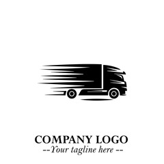 Truck Moving Fast Logo Symbol in Black on the White Background with Dynamic Transport Design