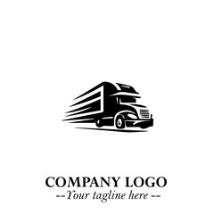 Truck Moving Fast Logo Symbol in Black on the White Background with Dynamic Transport Design