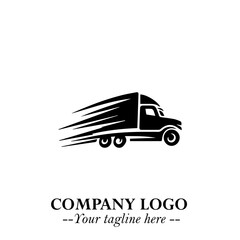 Truck Moving Fast Logo Symbol in Black on the White Background with Dynamic Transport Design