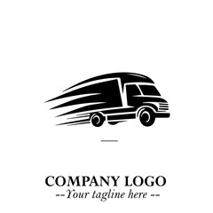 Truck Moving Fast Logo Symbol in Black on the White Background with Dynamic Transport Design