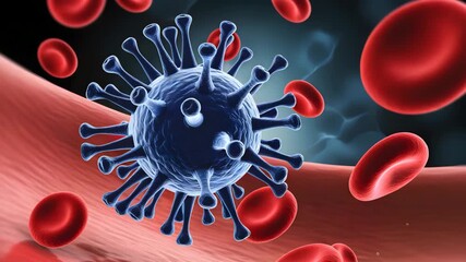 Microscopic view of a dangerous virus actively spreading through red blood cells - Powered by Adobe