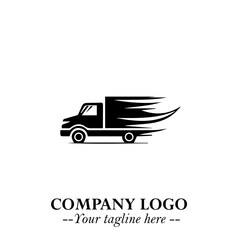 Truck Moving Fast Logo Symbol in Black on the White Background with Dynamic Transport Design