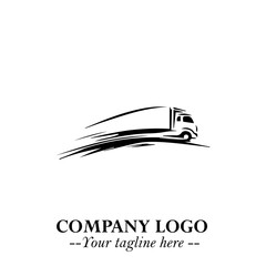 Truck Moving Fast Logo Symbol in Black on the White Background with Dynamic Transport Design