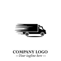 Truck Moving Fast Logo Symbol in Black on the White Background with Dynamic Transport Design