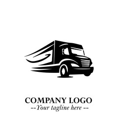 Truck Moving Fast Logo Symbol in Black on the White Background with Dynamic Transport Design