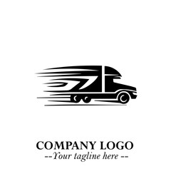 Truck Moving Fast Logo Symbol in Black on the White Background with Dynamic Transport Design