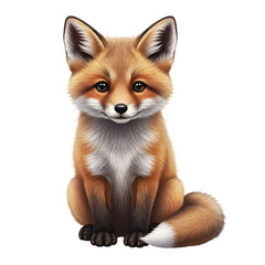 Obraz premium Adorable fox cub sitting looking at camera on transparent background studio shot 3d render