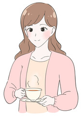 紅茶を飲む女性のイラスト