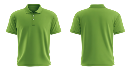 Green blank polo t shirt template from two sides isolated on transparent white background