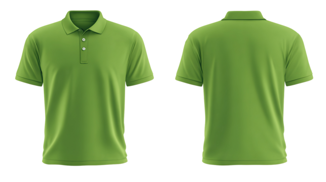 Green blank polo t shirt template from two sides isolated on transparent white background