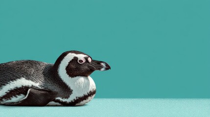 Adorable Penguin Relaxing on a Light Blue Surface A Peaceful and Cute Scene