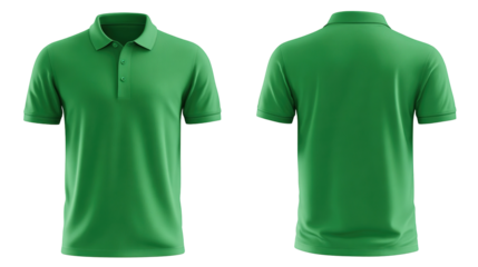 Green blank polo t shirt template from two sides isolated on transparent white background
