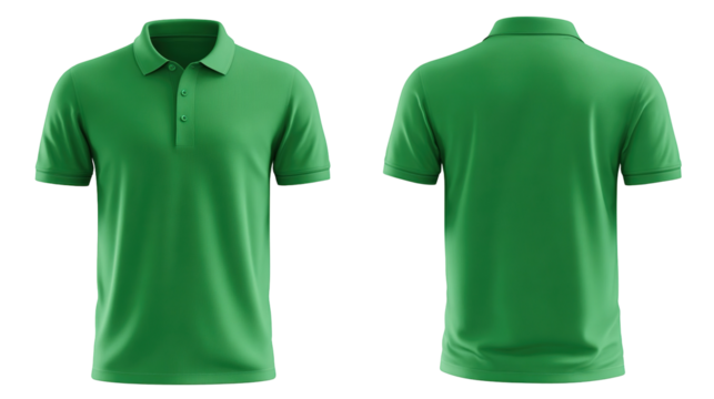 Green blank polo t shirt template from two sides isolated on transparent white background - Powered by Adobe