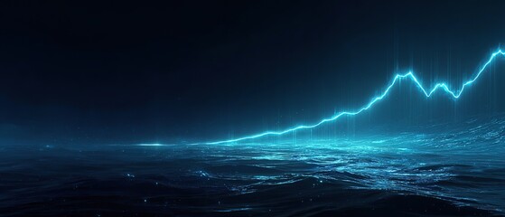 Futuristic holographic stock graph suspended above the deep blue abyss of the ocean. Generative AI.