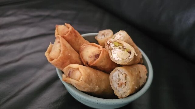 Lumpia bihun,Risol bihun,Fried spring roll with filled vermicelli and vegetables.Indonesian fried snack,Gorengan,Various Indonesian fritter,usually eat for snack,breakfast and breakwalnuts and almonds