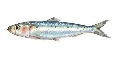 Fresh watercolor sardine illustration perfect for seafood menus, recipe cards, and culinary blogs or restaurants, offering a vibrant touch of the sea