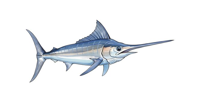 Graceful marlin swimming powerfully through the ocean depths, an artistic representation of majestic marine life with vibrant colors and realistic details
