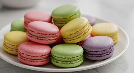 Fototapeta premium Colorful macarons assortment for your sweet tooth craving or French patisserie ad campaign, perfect pastel shades and textures, delicious confectionery