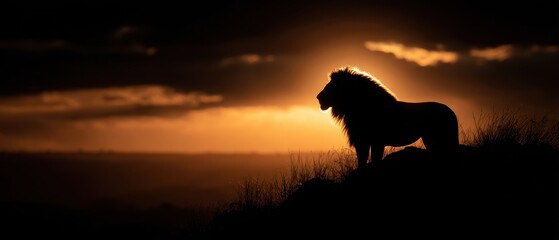 Majestic Lion Silhouette at Sunset Captivating Wildlife in the Golden Hour