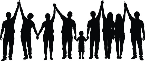 Unity Silhouette – Group Holding Hands and Celebrating Together in Line
