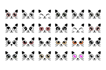 Colorful Cat Emoji Grid – 25 Stylized Faces with Expressive Eyes and Moods