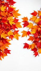 Fototapeta premium Vibrant autumn leaves in red, orange, yellow form a rich pile on white, crisp air, foliage