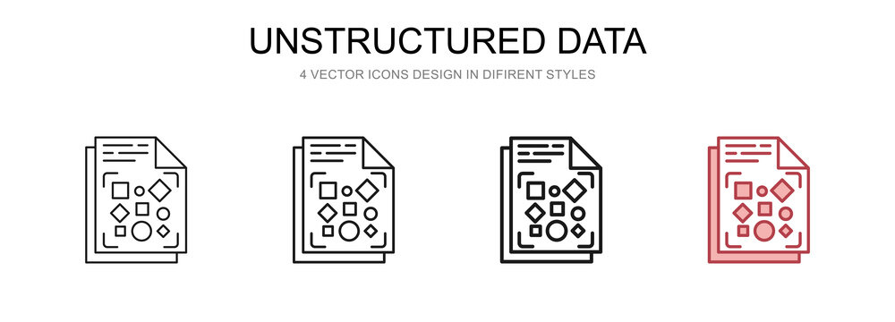 Unstructured Data in 4 different styles vector illustration