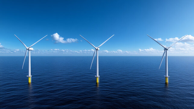 Offshore wind turbine clean energy blue sky ocean renewable power sustainable technology