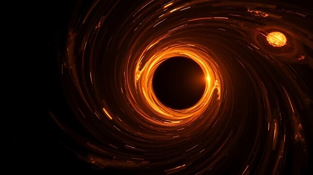 Ultra-realistic scientific visualization of a black hole's event horizon, distorted light, swirling accretion disk, dramatic chiaroscuro, cosmic scale