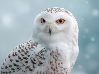 Obraz premium Captivating Snowy Owl Portrait A Majestic Gaze in Winter's Embrace, Pure White Feathers, Orange Eyes