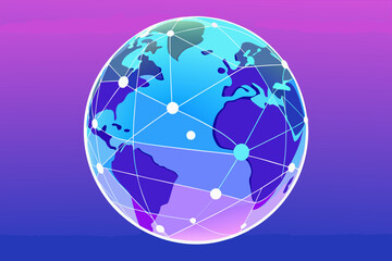 Global network connections on a stylized earth with a gradient background