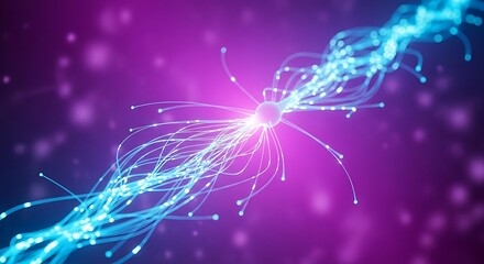 Abstract Neural Network Connection with Glowing Light and Data Transfer.