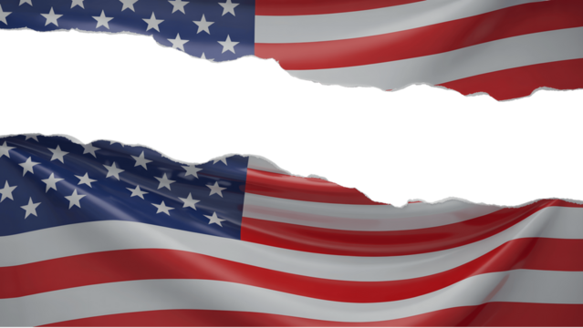 Torn american flag isolated on transparent background