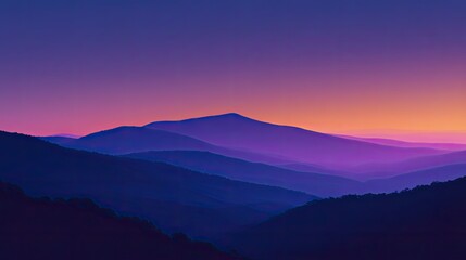Serene Sunrise Over Distant Mountains with Gradient Sky and Rolling Hills