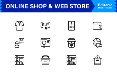 Ecommerce & Digital Storefront  Trends: Professional Clean Line Icon Collection With Pixel-Perfect Editable Vectors