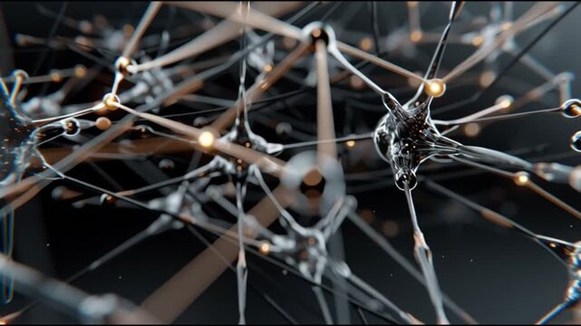 Self supervised learning. Neural network AI model training. Unsupervised data algorithm. Deep learning NLP. Abstract representation of interconnected neural networks.