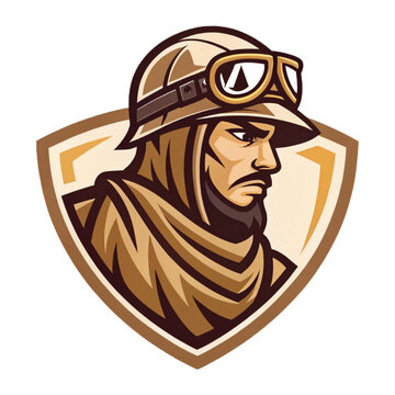 Desert Raider Mascot Logo Vector, Flat Esport Emblem Design with Solid Sand Beige and Brown Tones and Clean Vector Shapes, Transparent Background

