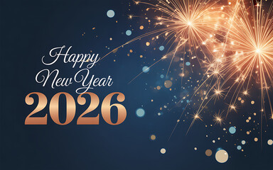 Happy new year, sylvester, new year's eve, number of year 2026 party event celebration holiday greeting card with text