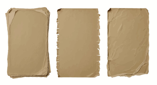 Collection of three aged brown paper textures, each with distressed edges and crumpled surfaces, perfect as versatile vintage background elements for creative design projects